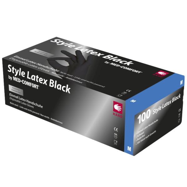Einweghandschuhe Latex, schwarz, puderfrei 100 Stück per Pack, Größe M, "Style Latex Black"